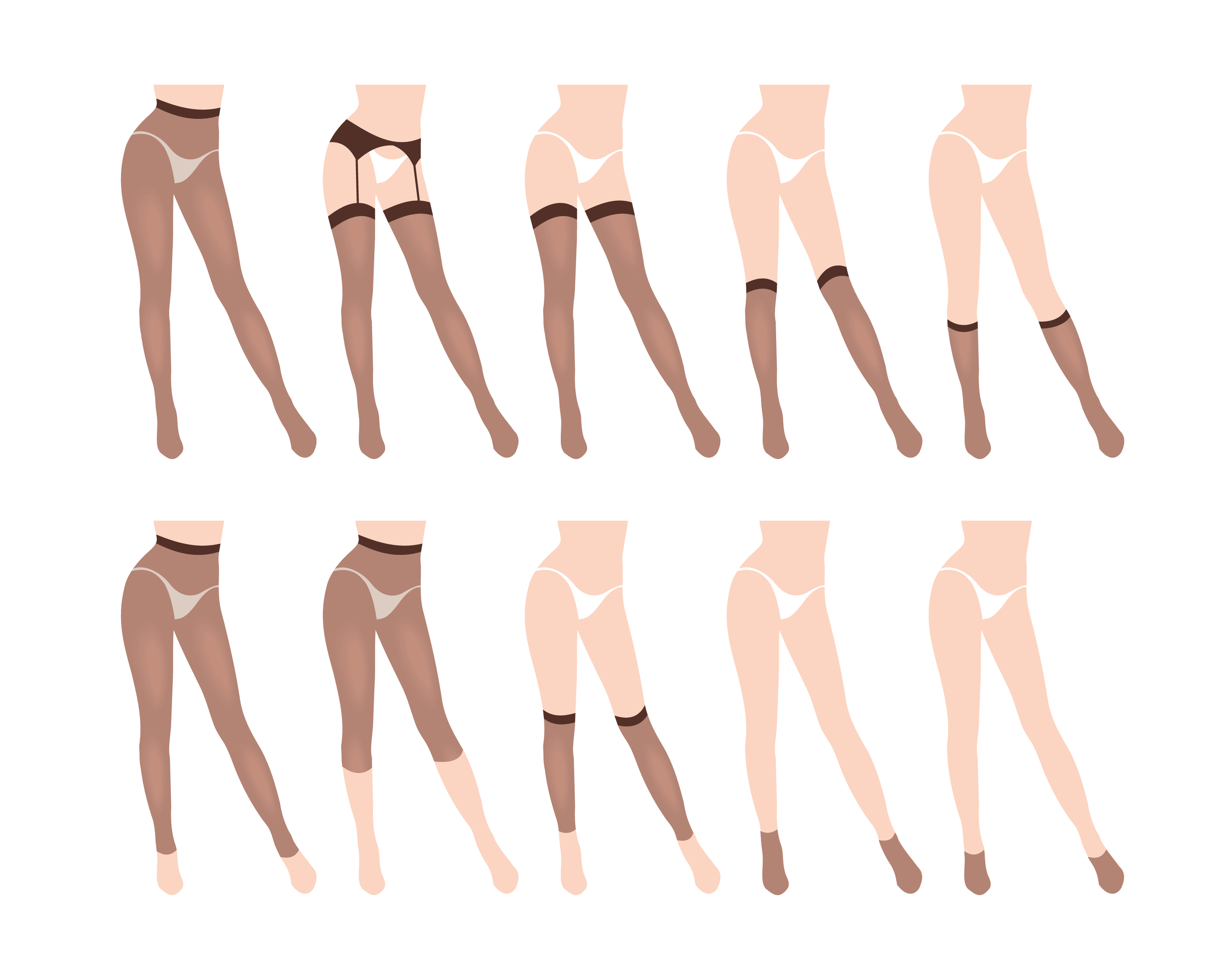 Group of women's legs wearing hosiery
