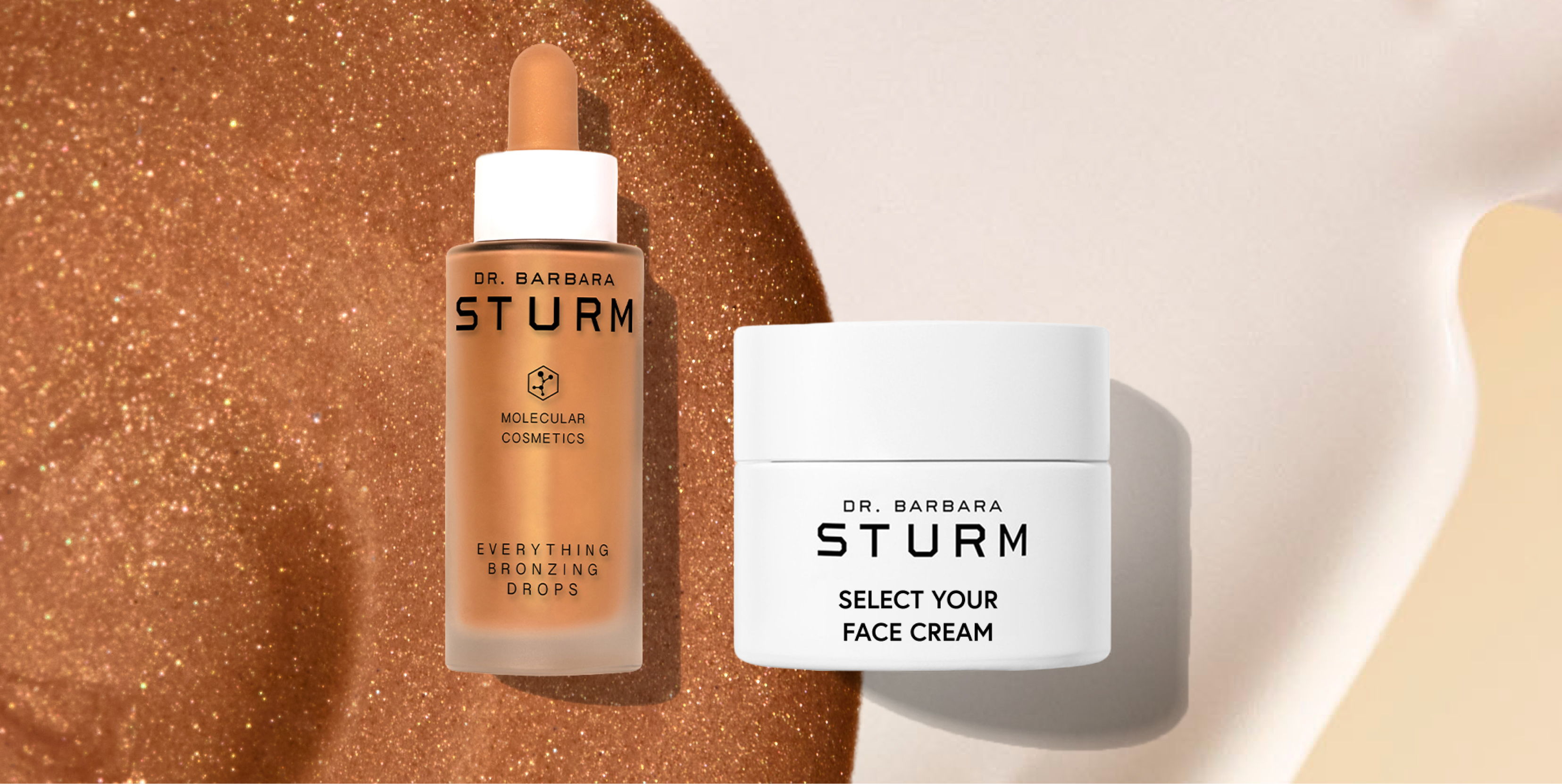 Two skincare products on a textured background.