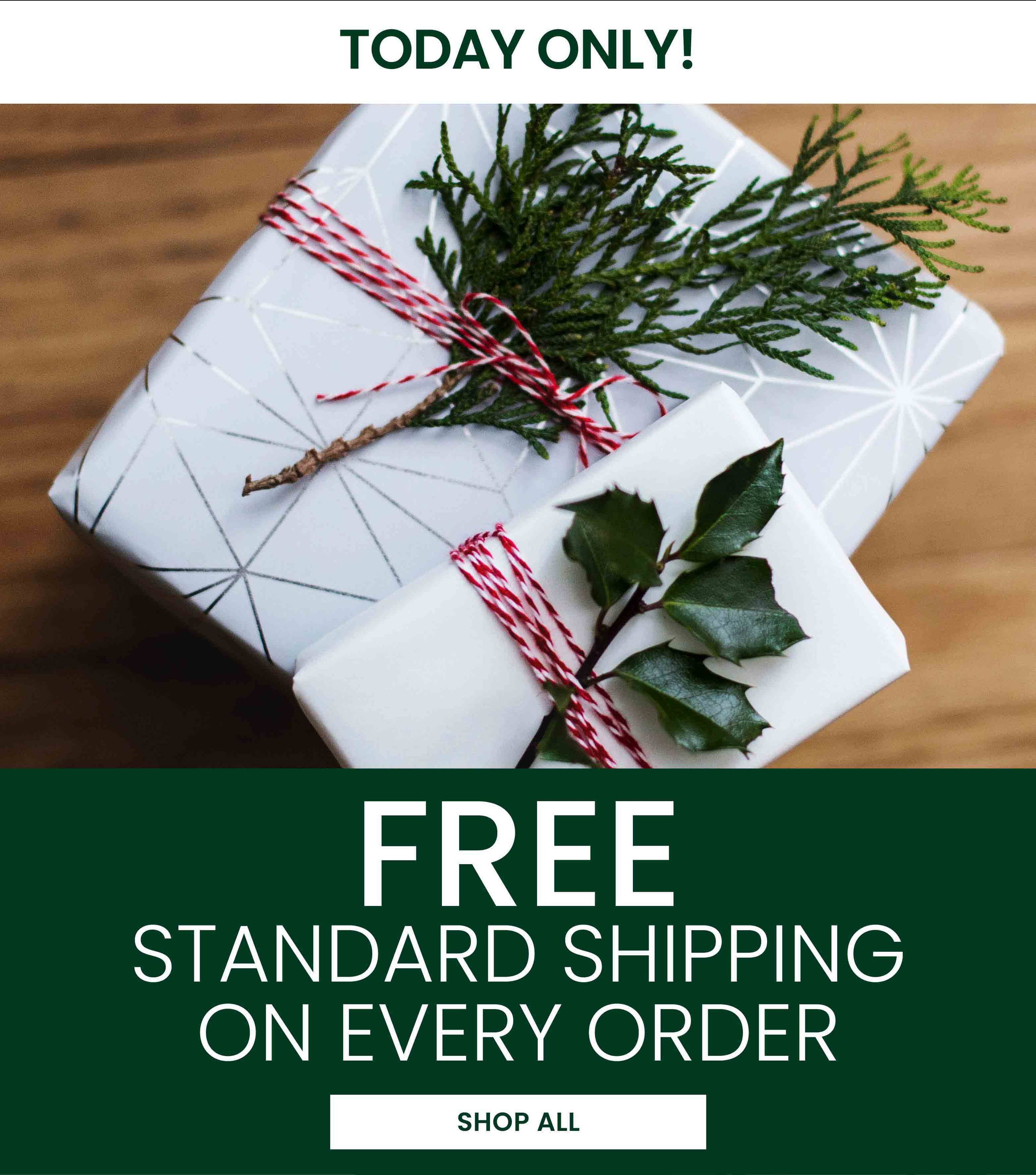Today Only! Free Standard Shipping on Every Order.