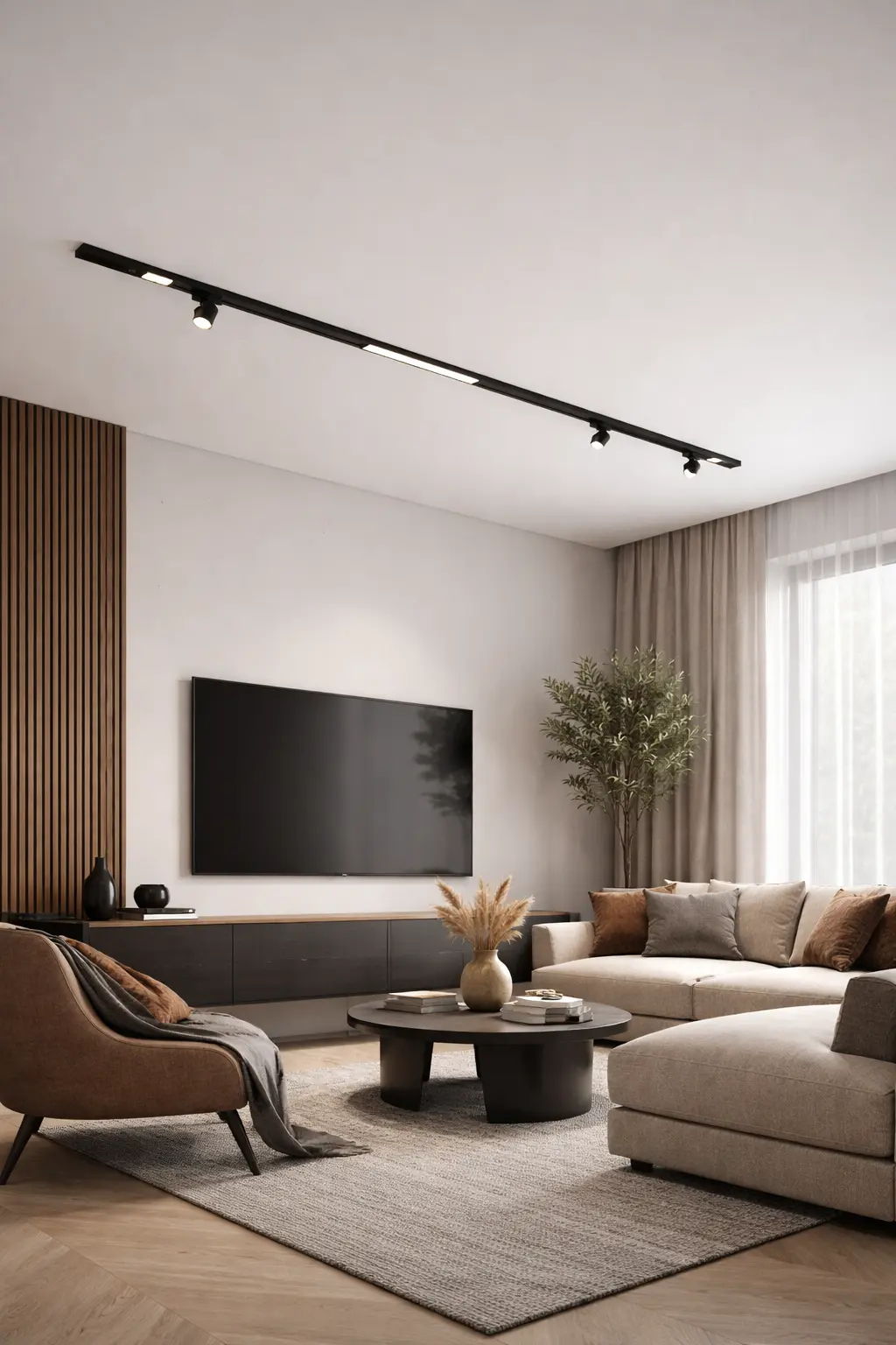Sistema magnetico 48V installato in soggiorno con faretti e moduli lineari GISLED