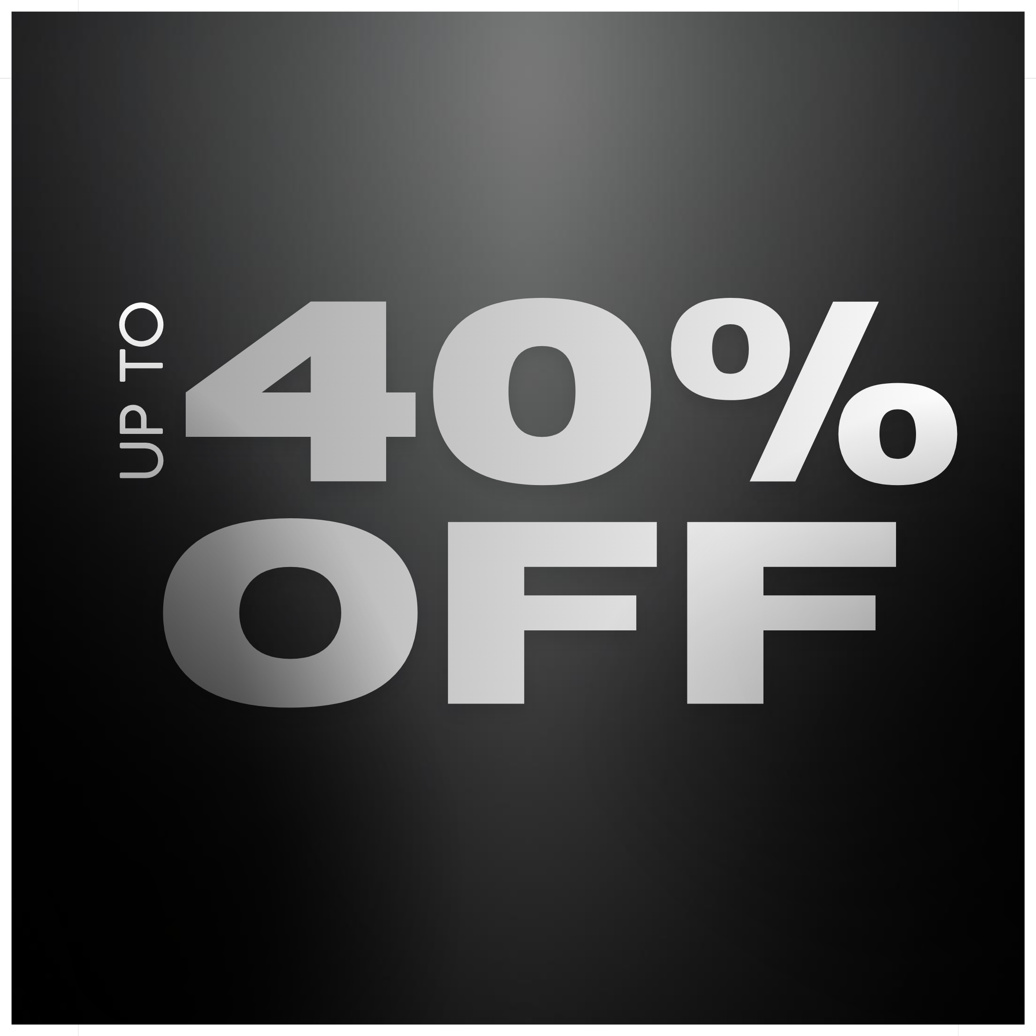 Text promoting up to 40% off on products.