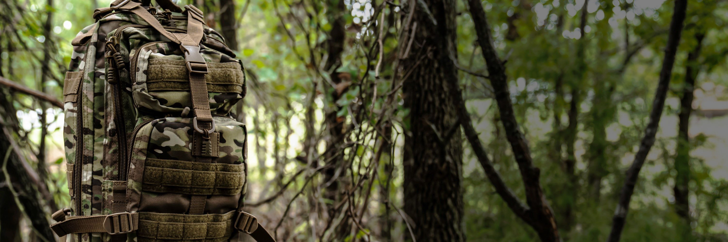 MultiCam Presidio Backpack in the woods.