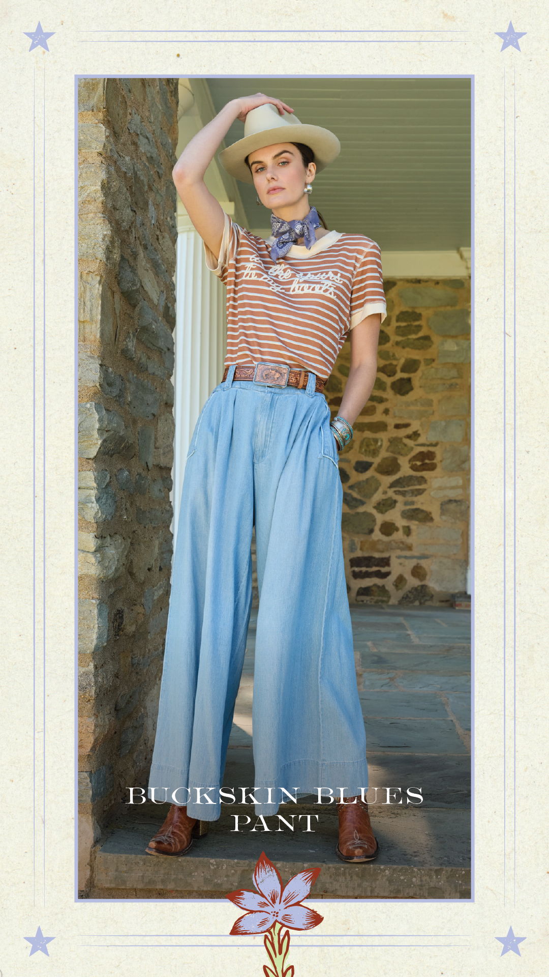 Kaylin wearing the Buckskin Blues Pants from the Nu Rodeo Collection.