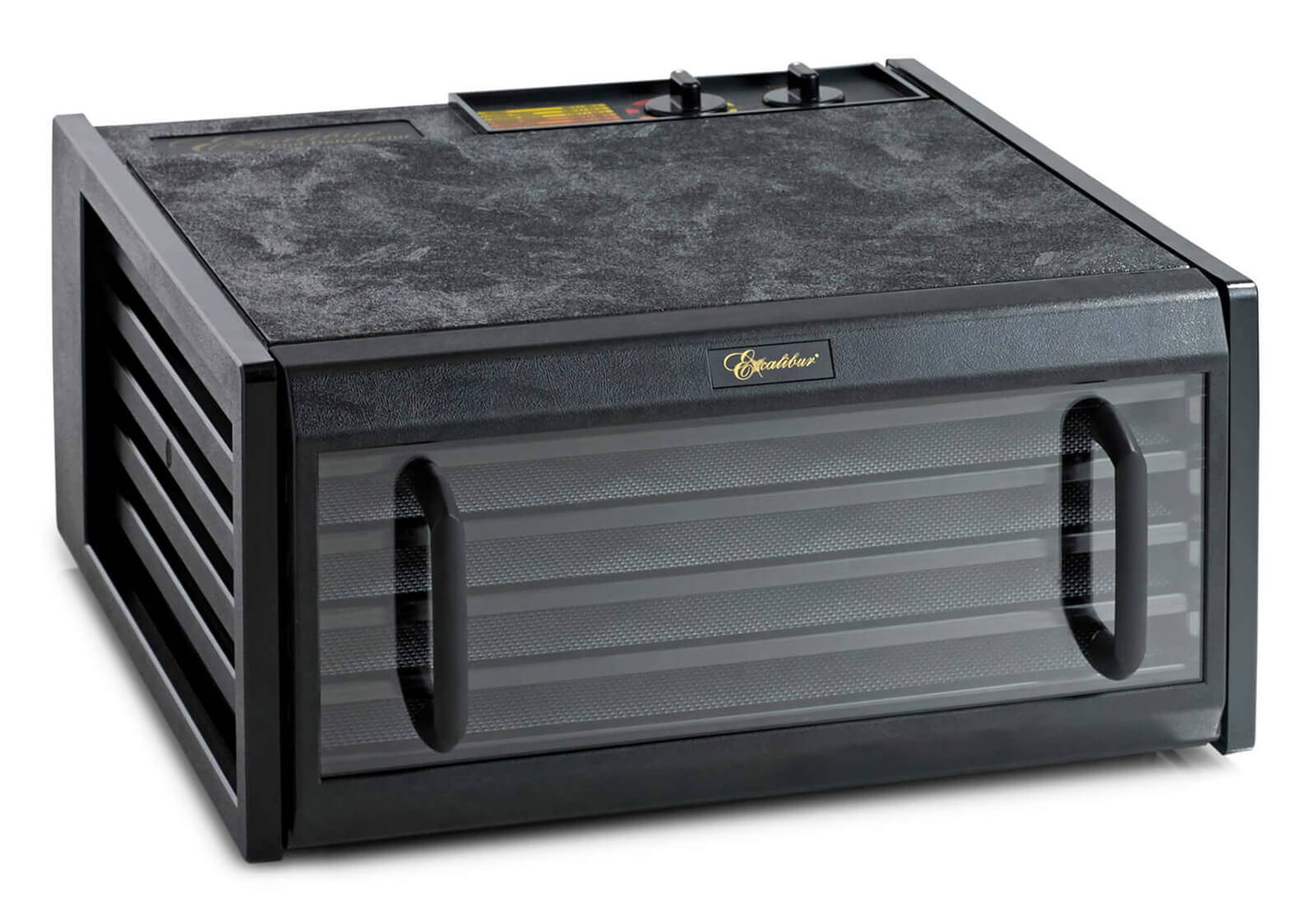 Excalibur 4526TCDB 5 tray dehydrator with clear door closed.