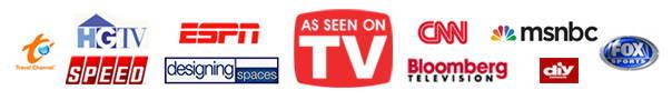 A variety of logos for where the TV Shield products have been seen on TV