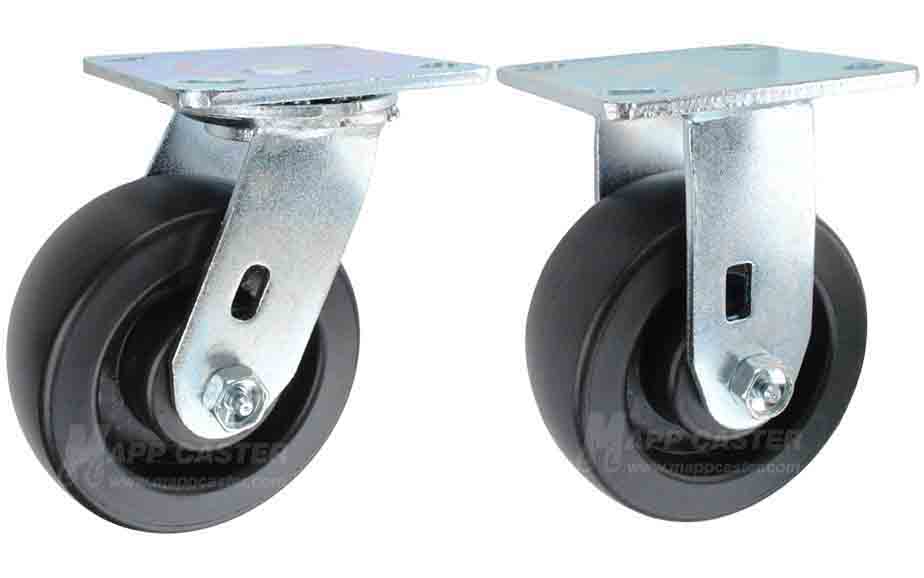 Plastic plate casters made for warehouses, kitchens & other general purpose applications. Non-marking & rolls well on carpet. 