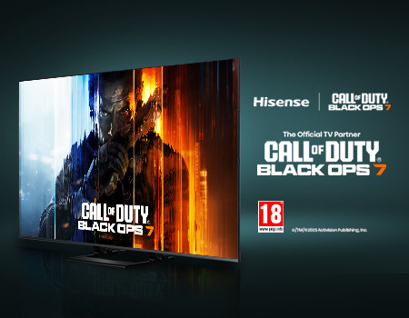 Hisense TV displaying Call of Duty: Black Ops 7 promotional image.