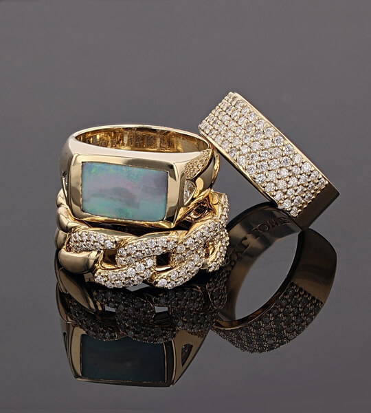 14k gold and pave diamond rings and jewelry by Sheryl Lowe.