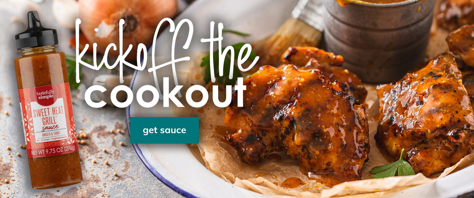 Chicken with Sweet Heat Grill™ Sauce and ‘Kickoff the cookout’ text