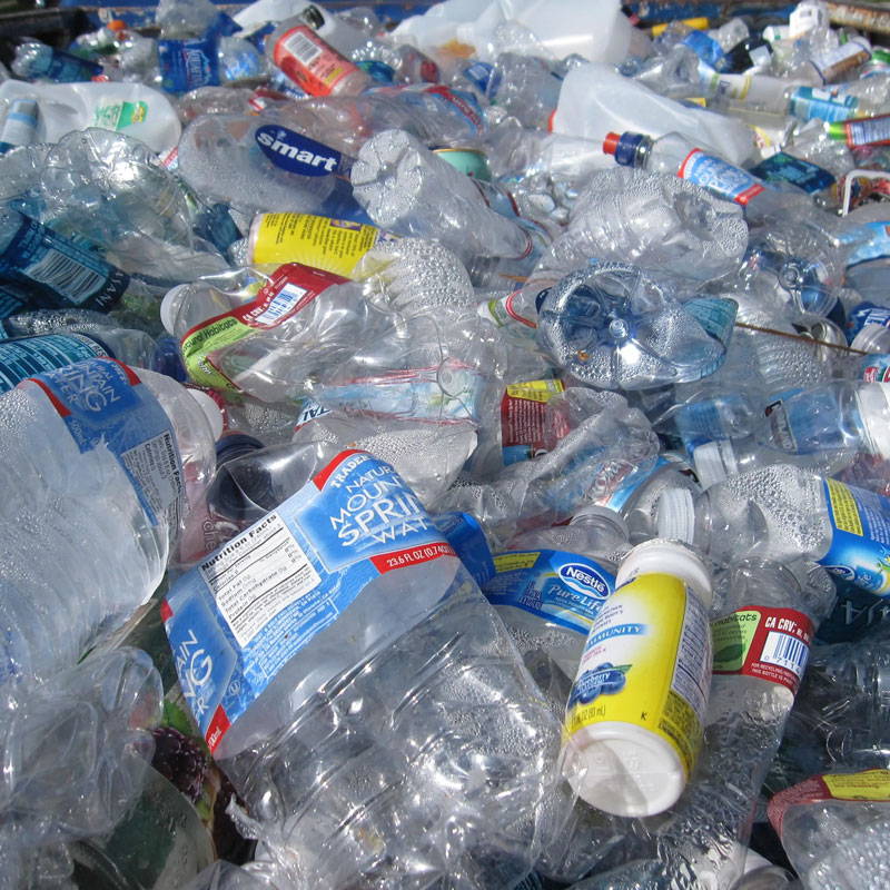 Discarded pile of plastic bottles.