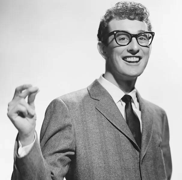 American Singer Songwriter Buddy Holly wearing hipster glasses