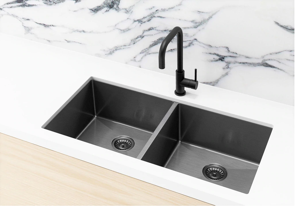 Pictured: Meir Kitchen Sink Double Bowl – Gunmetal Black