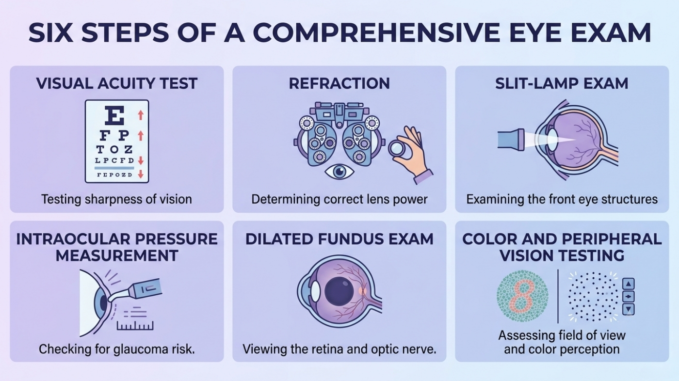 Infographic listing high-risk groups who need more frequent eye exams including contact lens wearers and diabetics