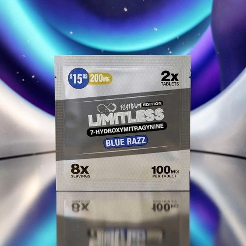 A package of Limitless Blue Razz supplement with various product details.