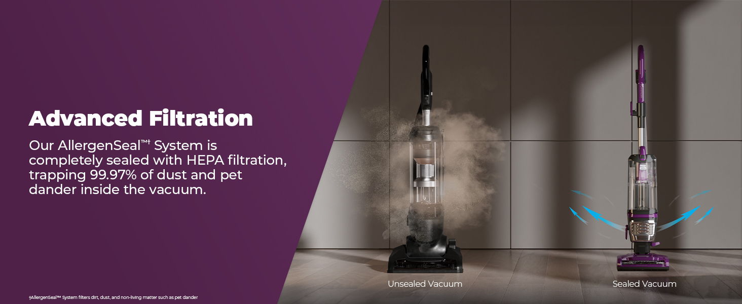 Vacuum cleaners with advanced filtration system, showcasing dust removal features.
