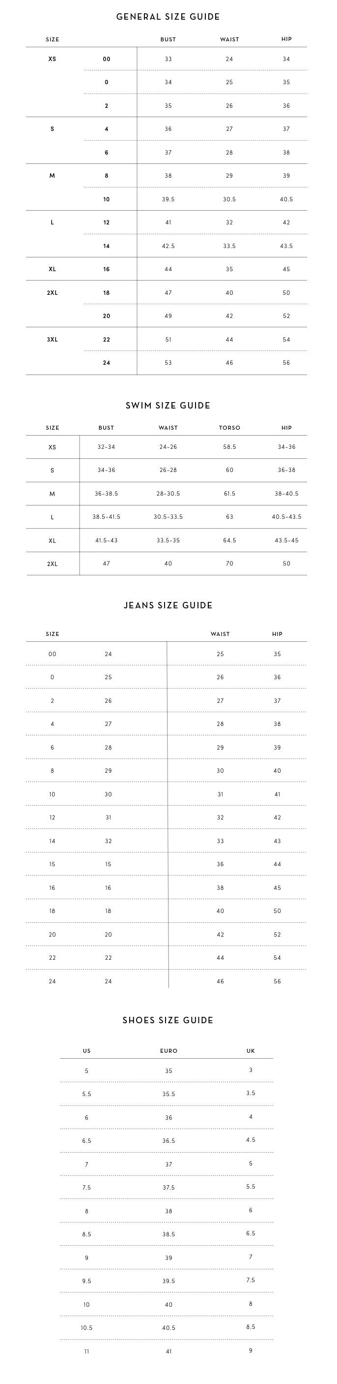 g star jeans size chart