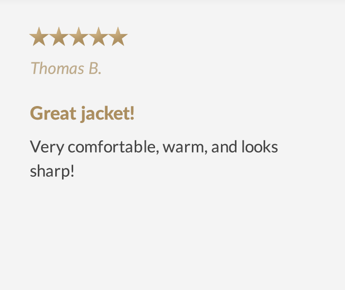 (5 stars) Great jacket! - Very comfortable, warm, and looks sharp!