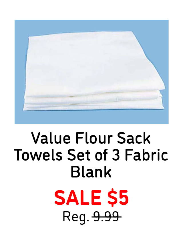 Value Flour Sack Towels Set of 3 Fabric Blank (shown in image).