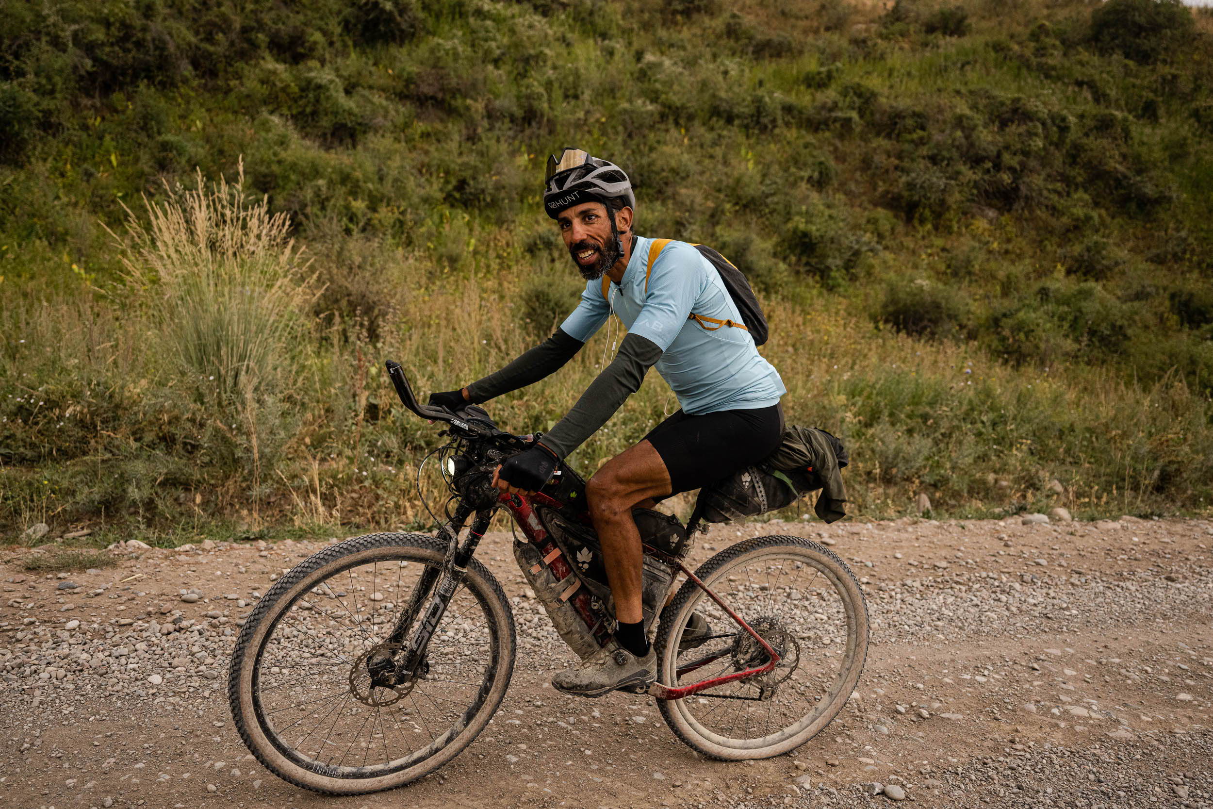 Sofiane riding his bike during the silk road mountain race