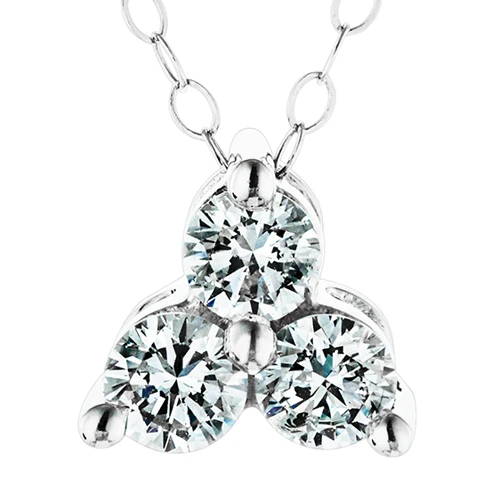 3 stone cluster necklace with round cut lab grown diamonds shown worn