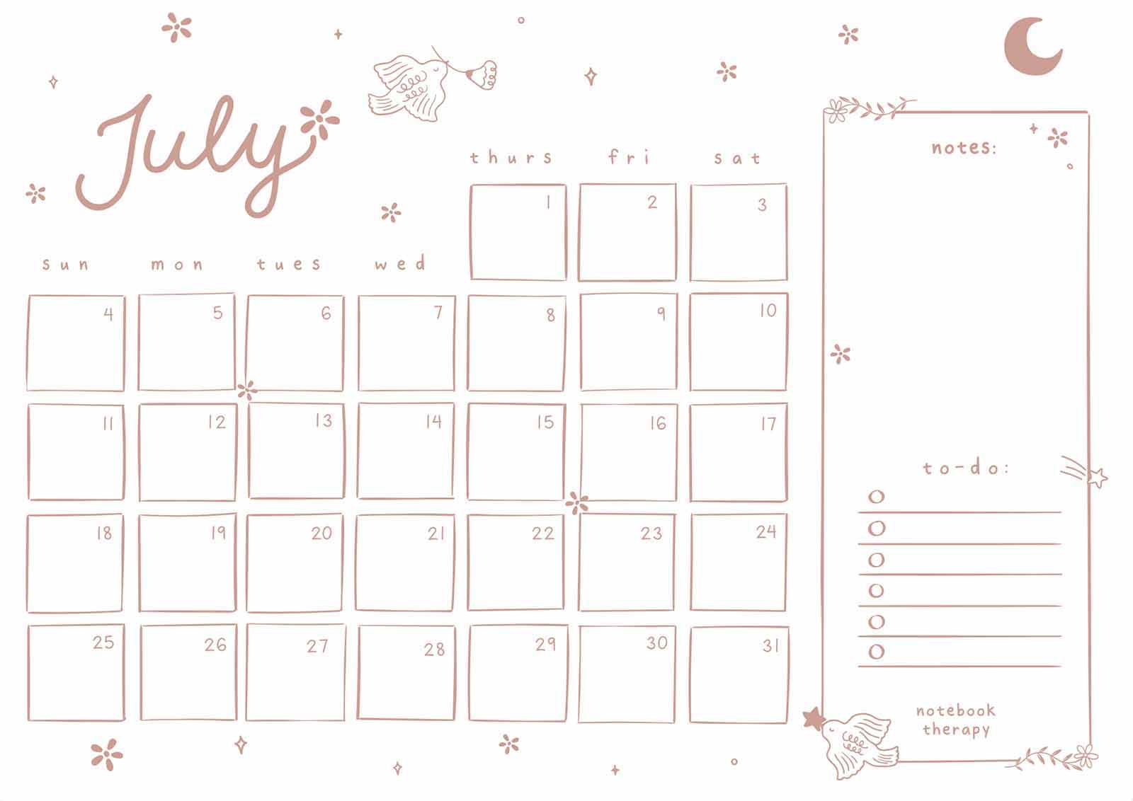 free monthly calendar printable notebooktherapy