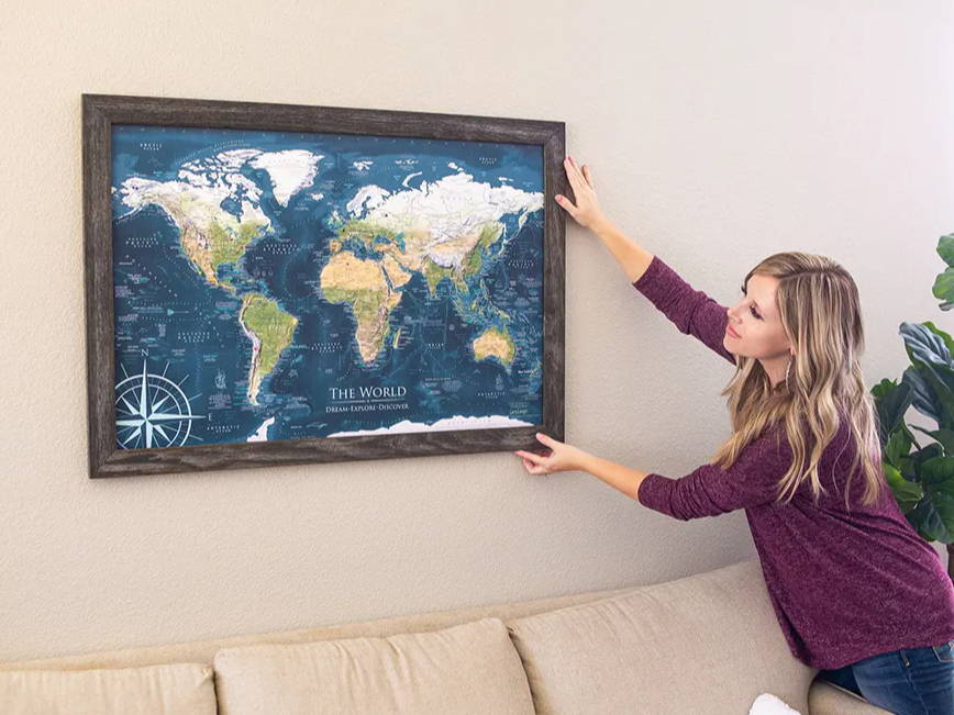 world map framed