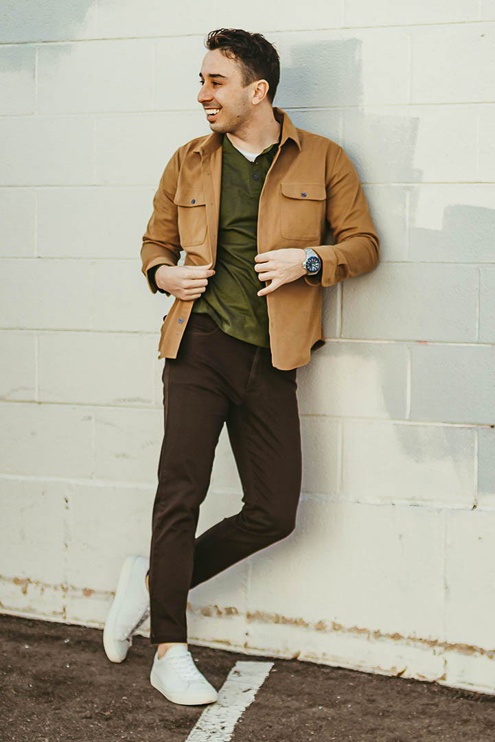 brown twill chinos for short men