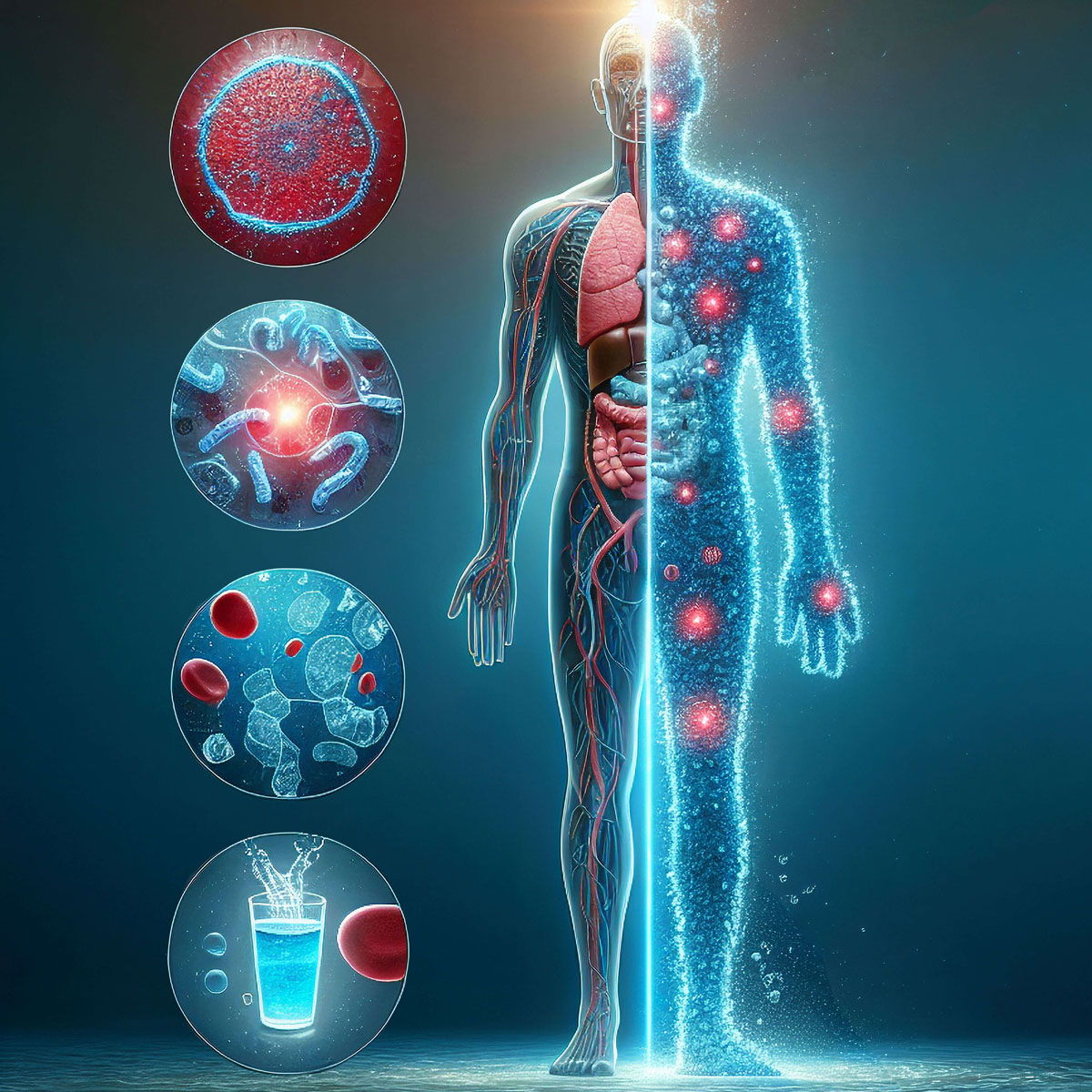 Water and electrolytes supporting cellular energy production and mitochondrial function.