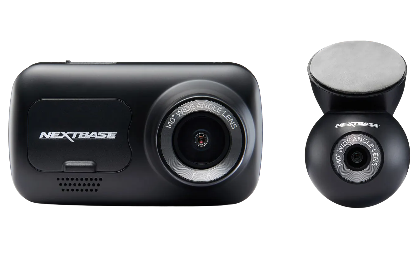 Dash cam and accessory with lenses, black design.