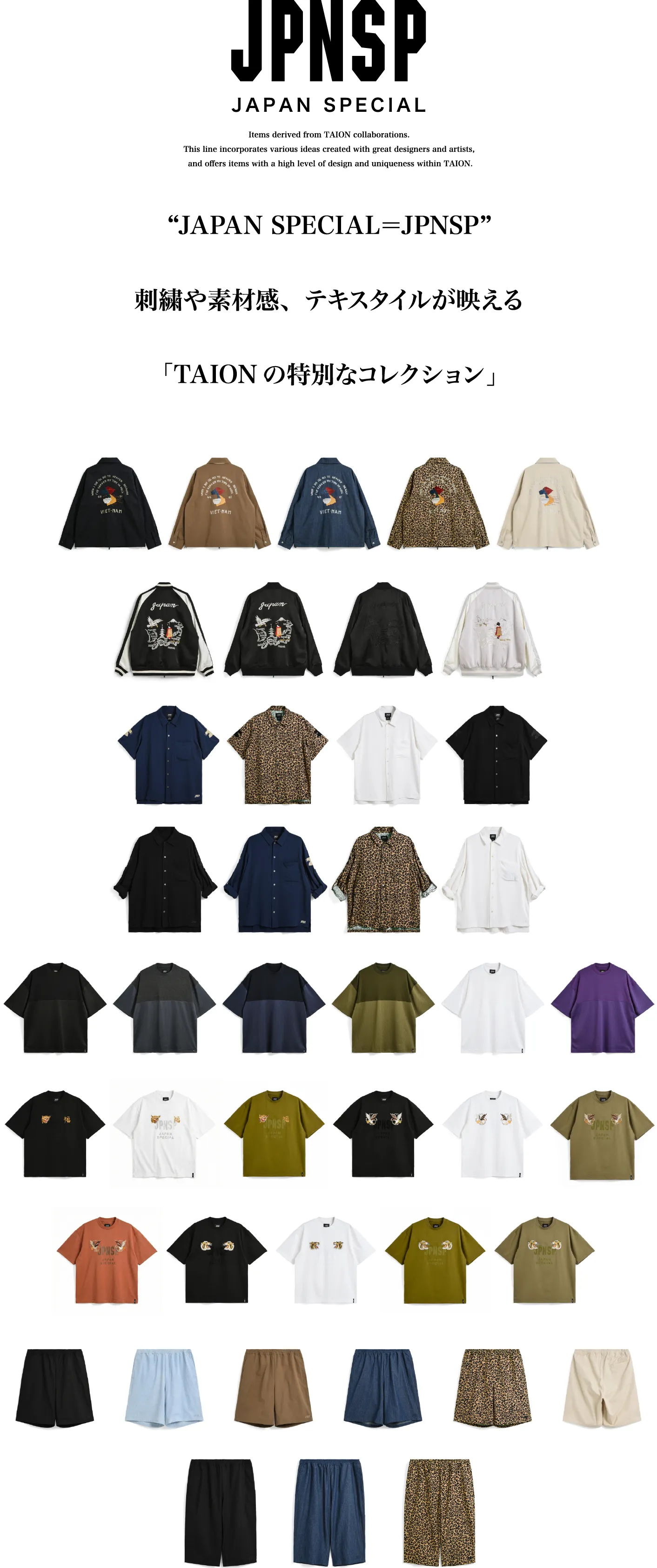 Collection of clothing items labeled 