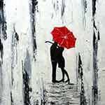 romantic couple under umbrella painting