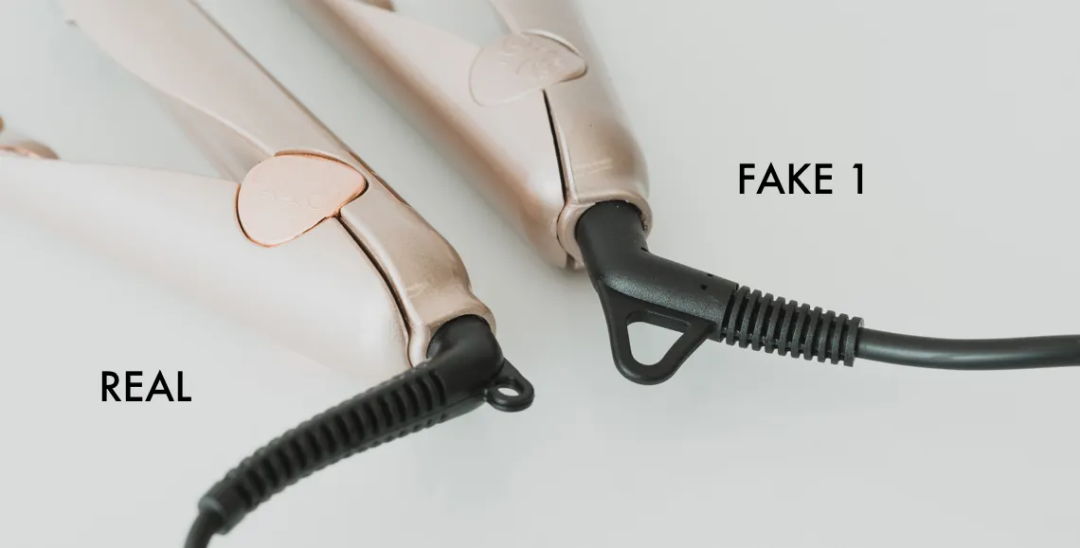 Power cord comparison between a fake and a real TYME Iron