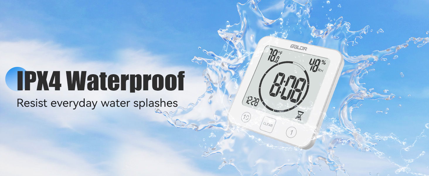 IPX4 Waterproof label with water splashes in the background.