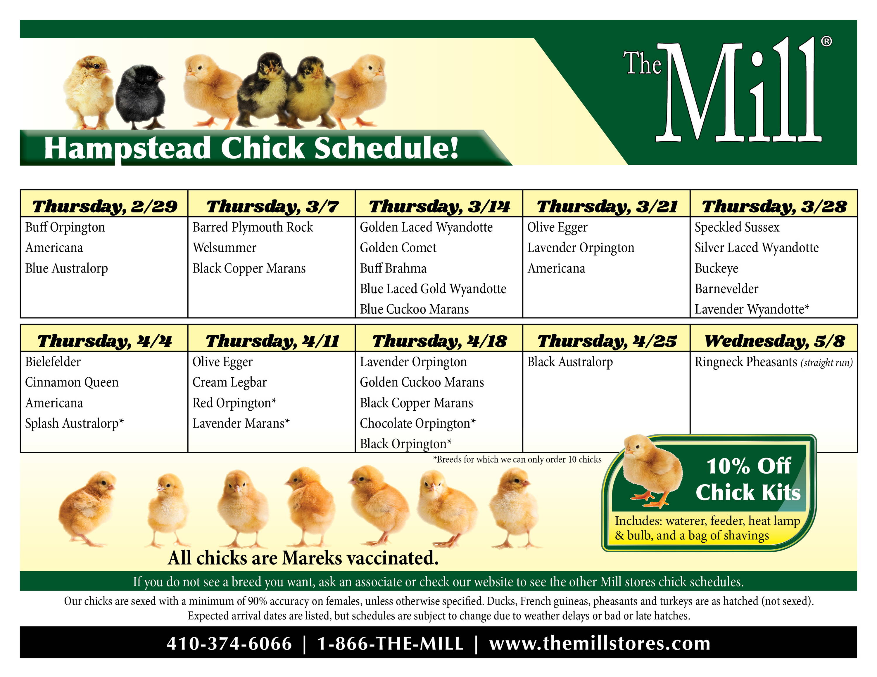 The Mill of Hampstead chick schedule 2024