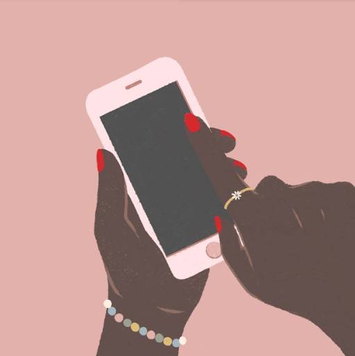 Ilustração de uma mão interagindo com um celular