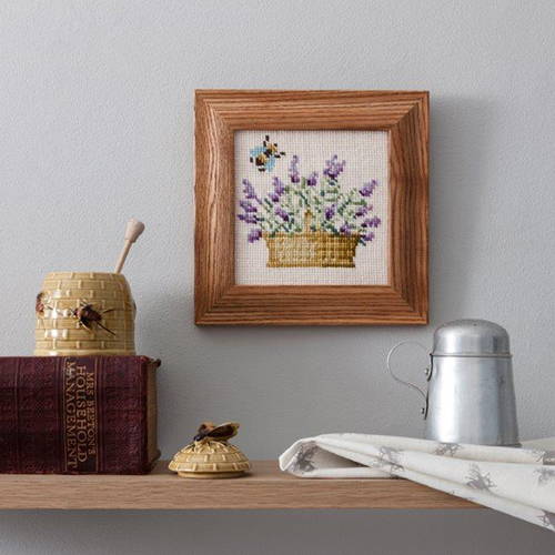 Stitched Lavender Basket needlepoint framed