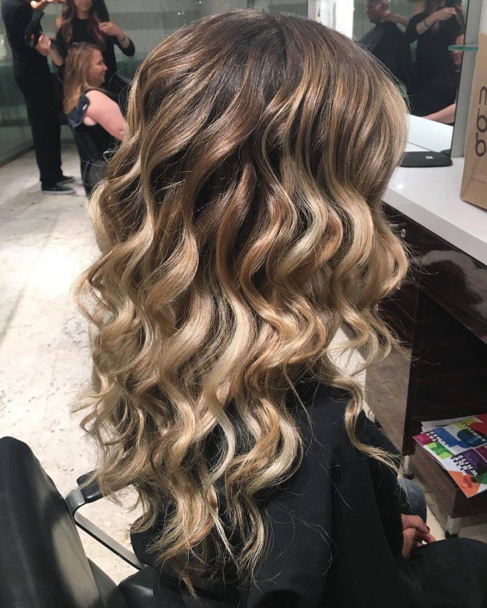 Ombré hair with waterfall curls