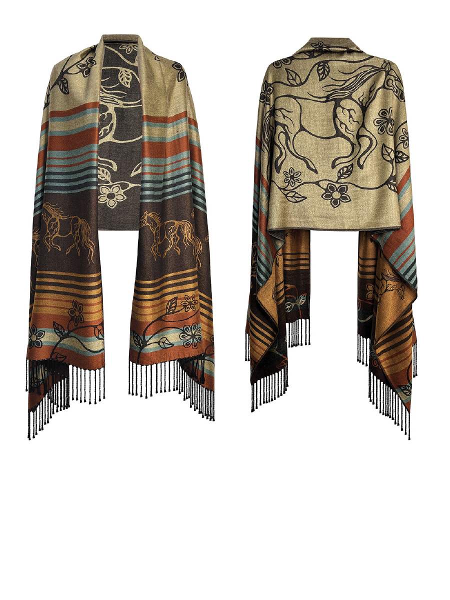 Horse (Bebezhigooganzhii) Shawl by Storm Angeconeb, Lac Seul First Nation, Ojibwe