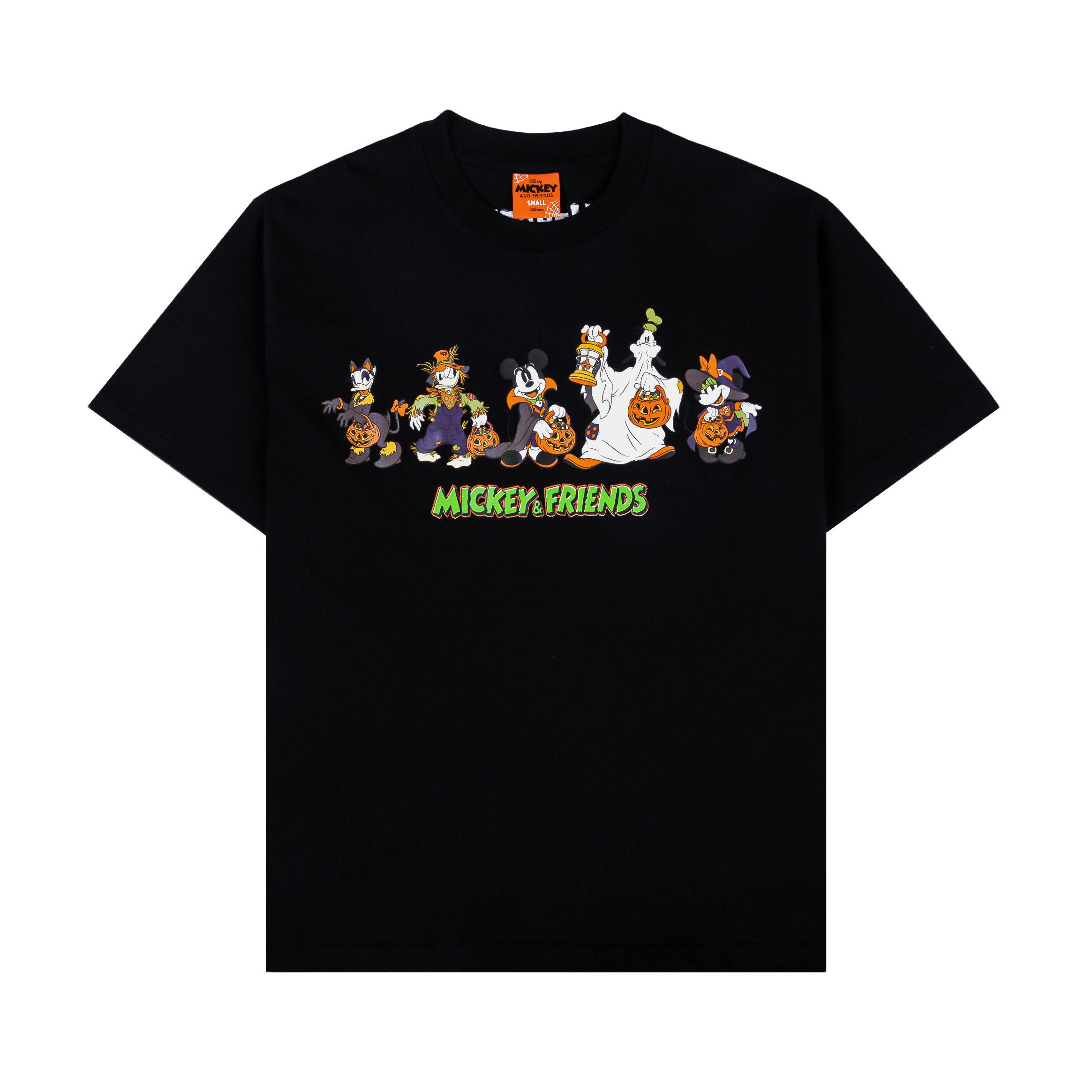 Black t-shirt featuring cartoon characters with 