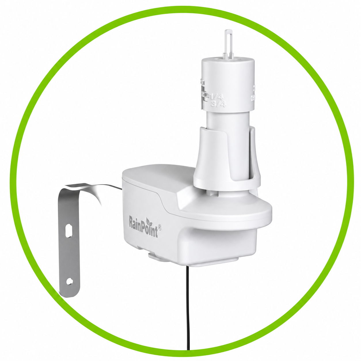 White weather station sensor mounted on a wall bracket.