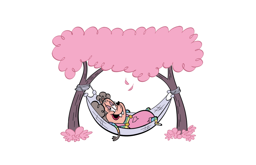 Illustrated character in a hammock