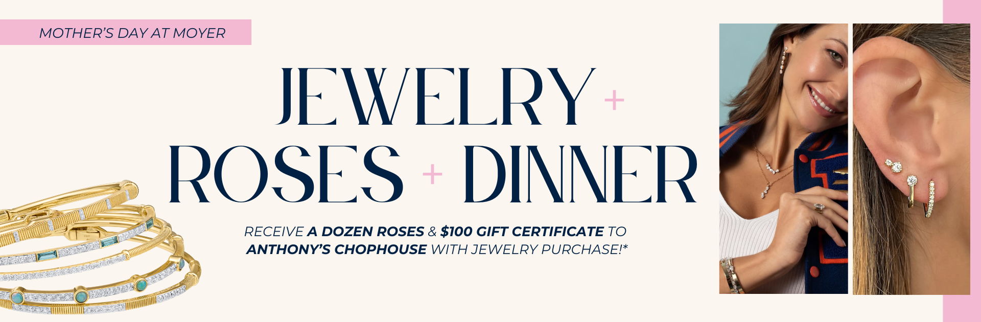 Jewelry-themed event promotion featuring a dinner with roses.