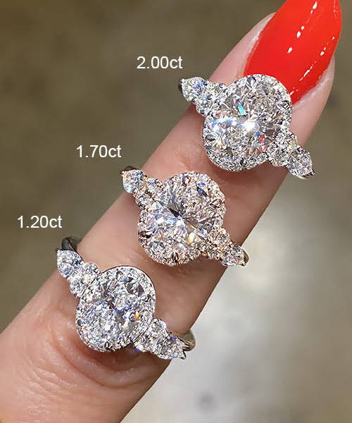 oval diamonds 1.2, 1.7, 2 carat