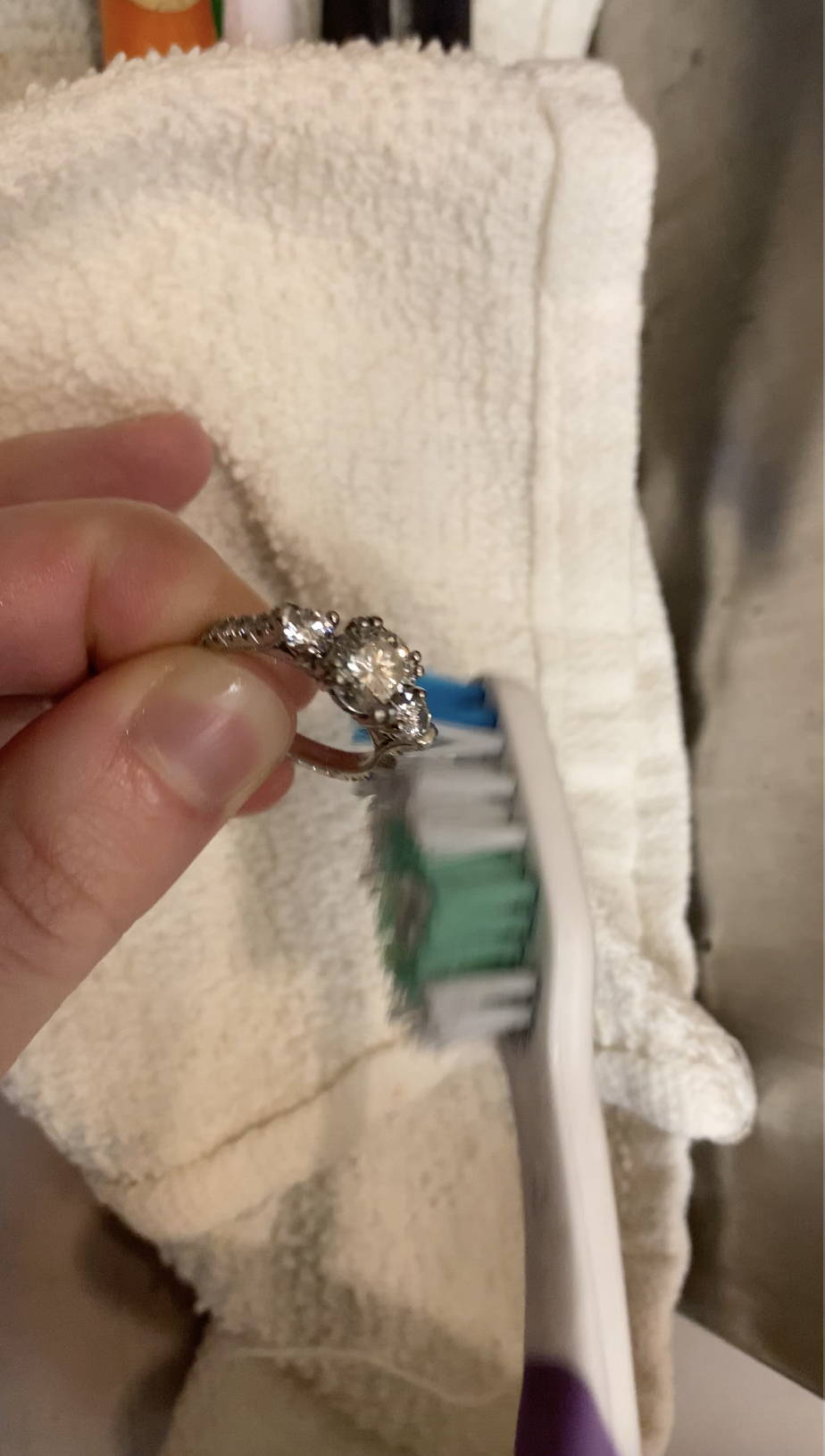 Diamond ring being cleaned