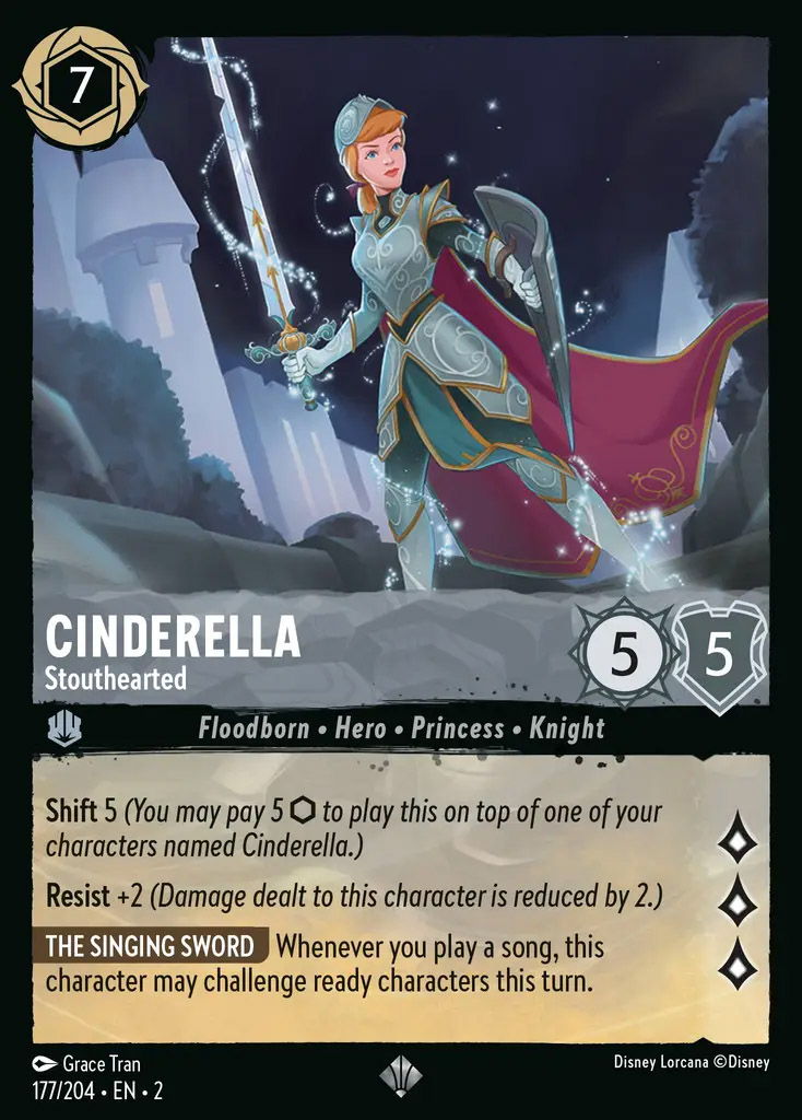 A Floodborn Lorcana card depciting Cinderella.