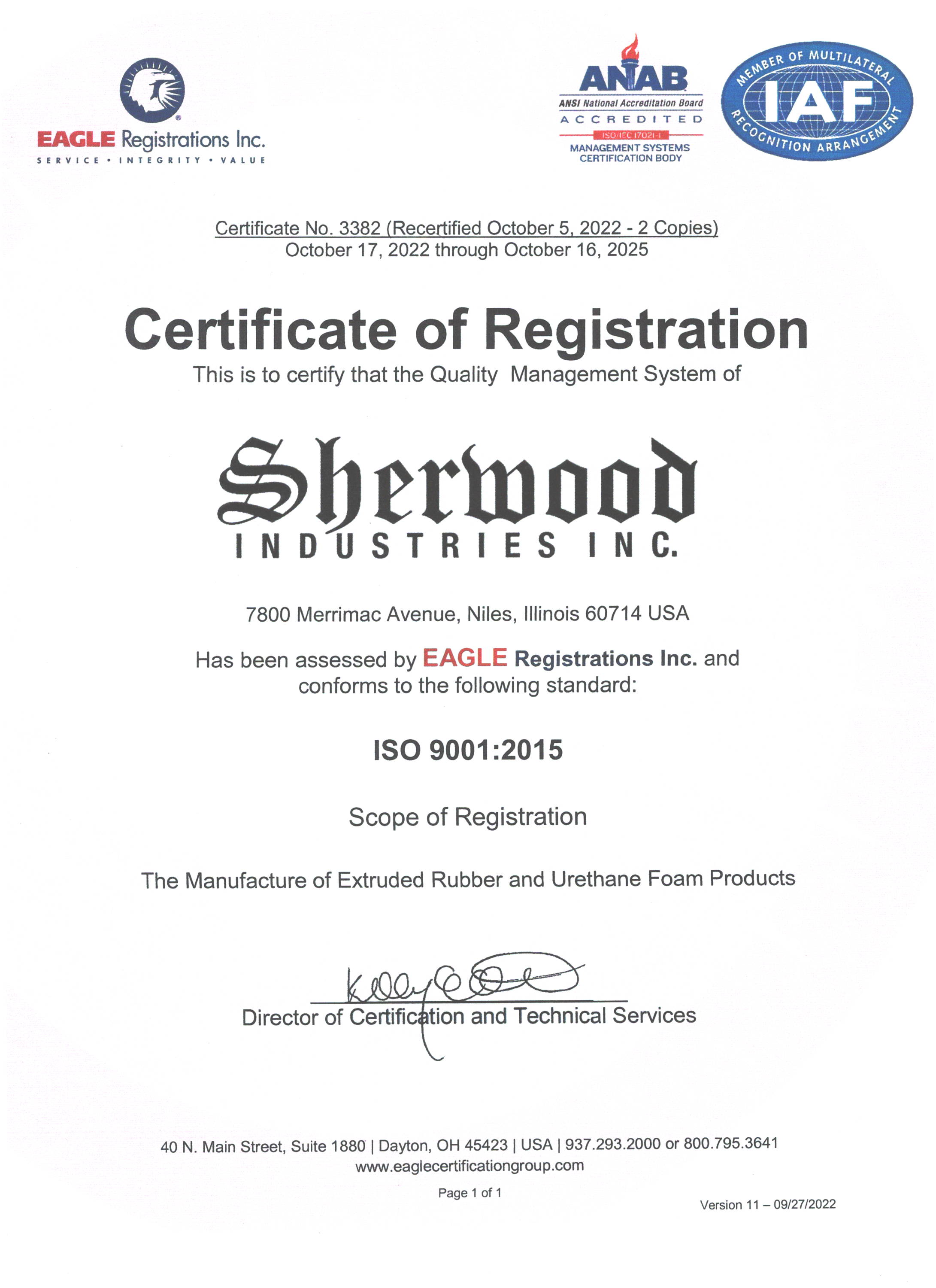 Sherwood ISO Certificate
