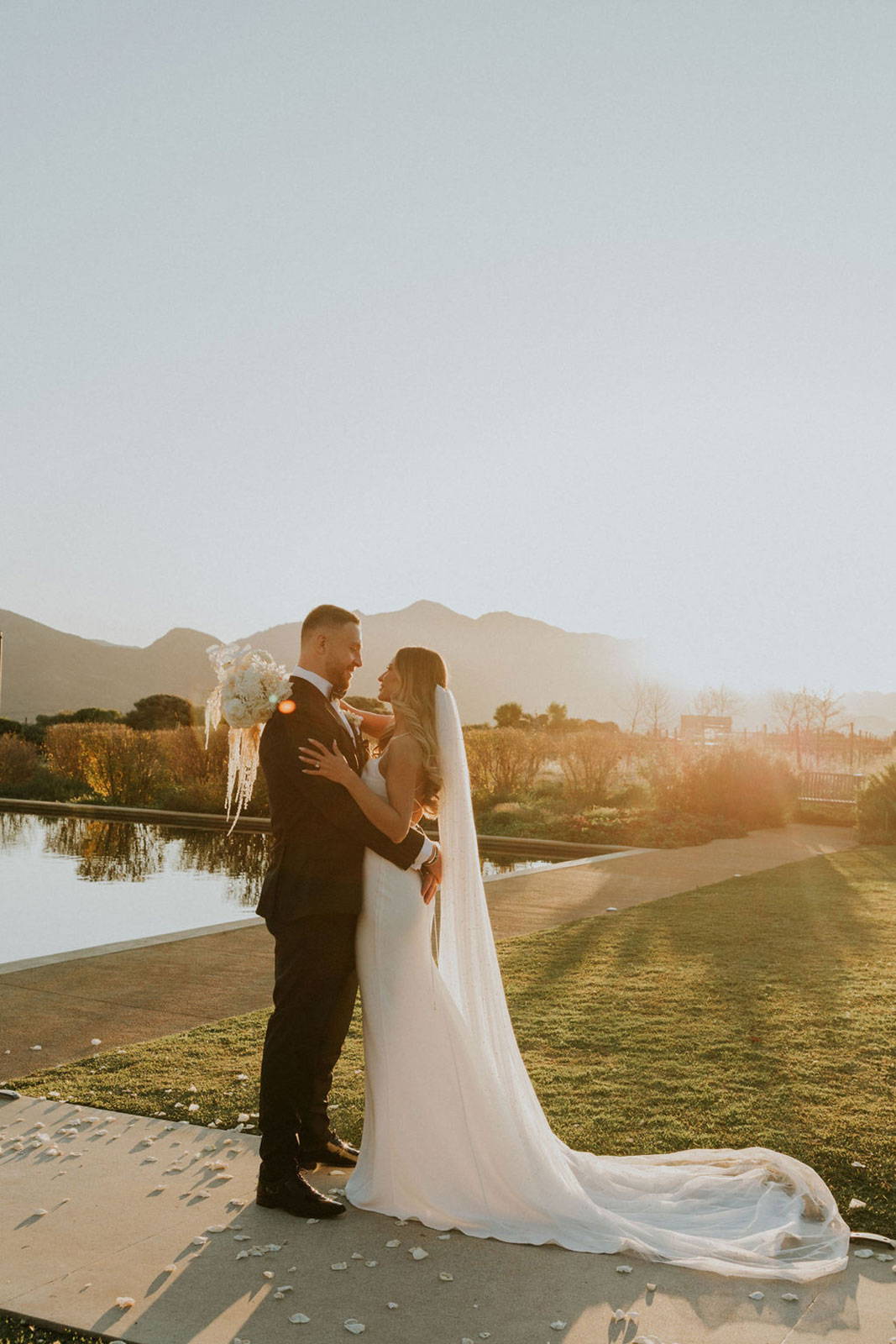 Kirsty in the Honey Silk Gown and Pearly Long Veil