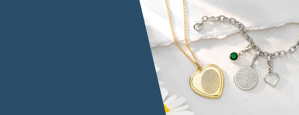 gold fingerprint necklace and silver fingerprint charm bracelet