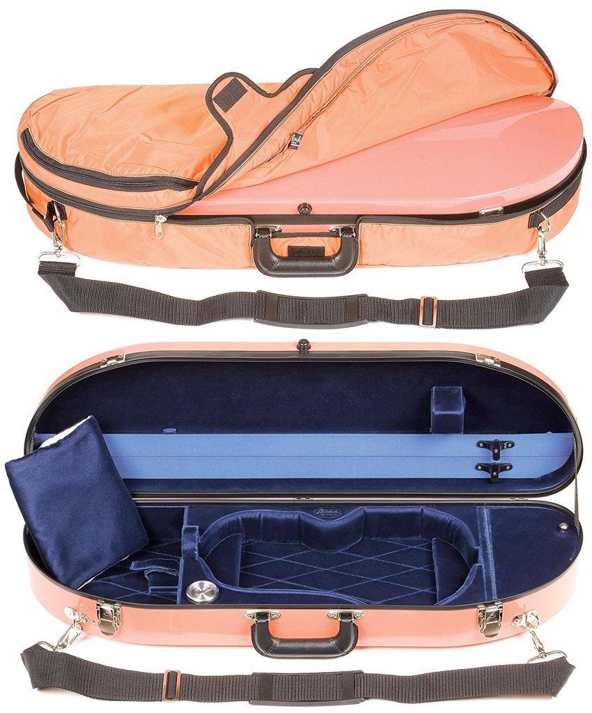 Bobelock 1047FV Pink Fiberglass 4/4 Violin Case with Silver Velvet Interior and Protective Bag