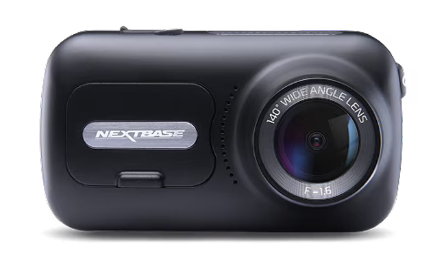 A black NEXTBASE dash camera with a lens and logo.